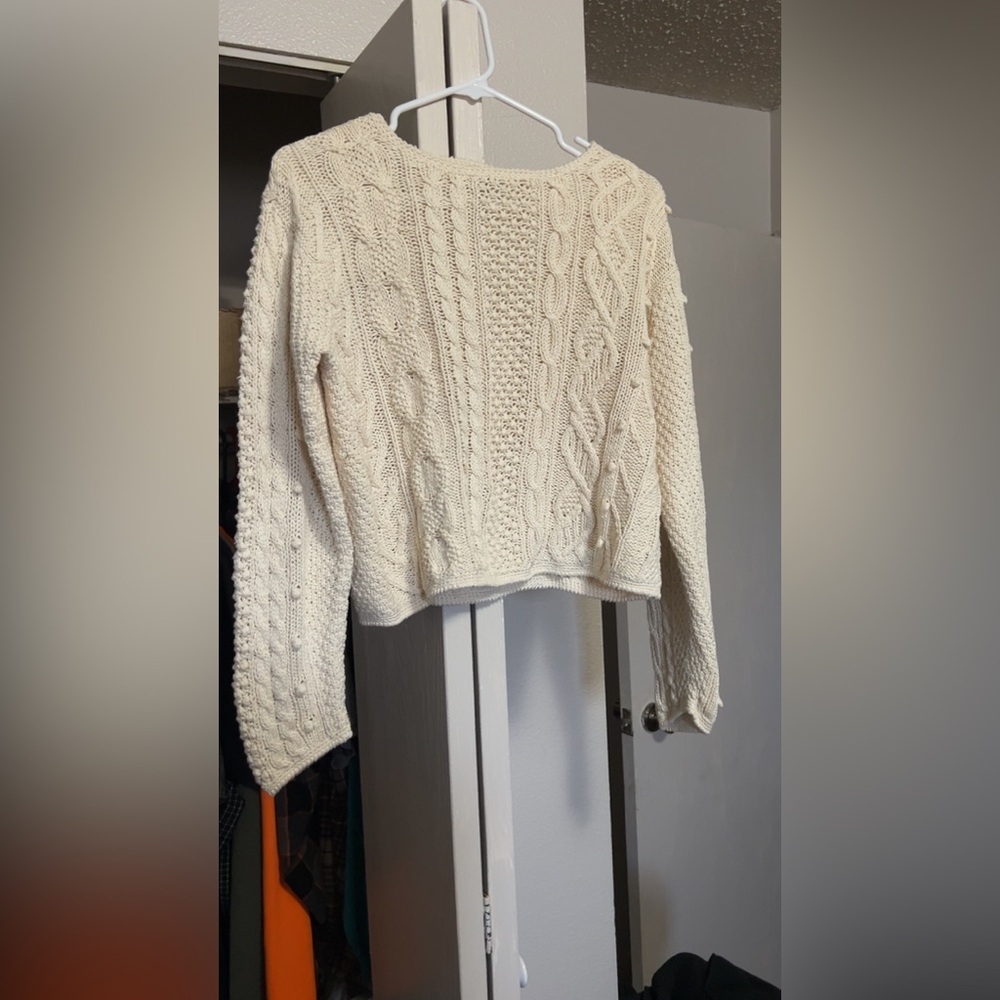 WinterSilks Cream Cable Knit Scoop Neck Sweater